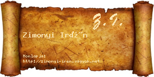 Zimonyi Irén névjegykártya