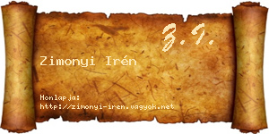 Zimonyi Irén névjegykártya